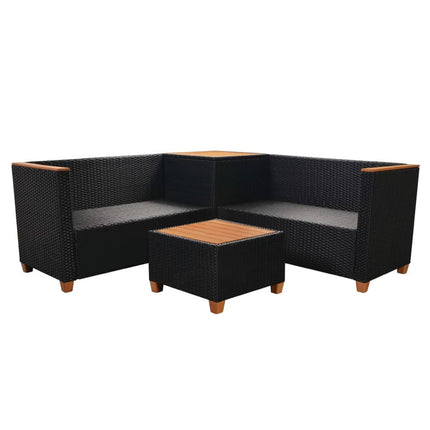 haveloungesæt 4 dele med hynder polyrattan sort