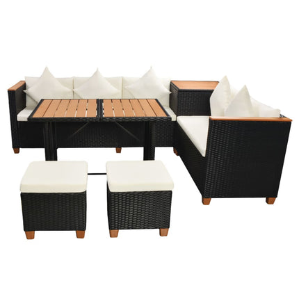 haveloungesæt 7 dele med hynder polyrattan sort