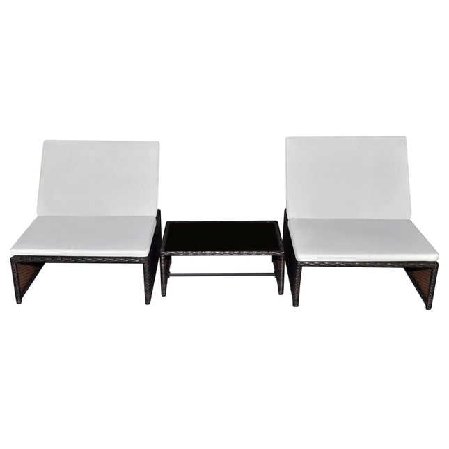 havestole 2 stk. med lænefunktion og bord polyrattan brun