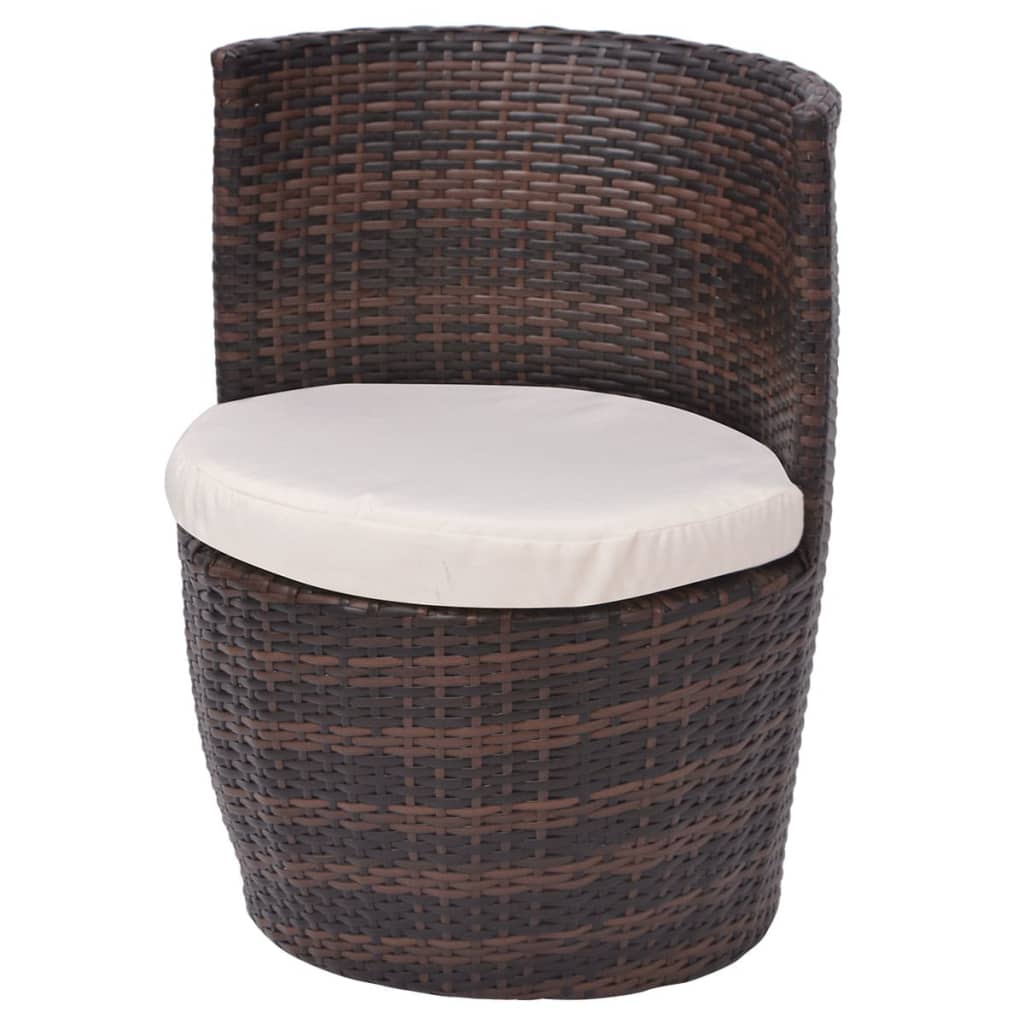 bistrosæt 3 dele med hynder polyrattan brun