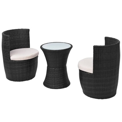 bistrosæt 3 dele med hynder polyrattan sort