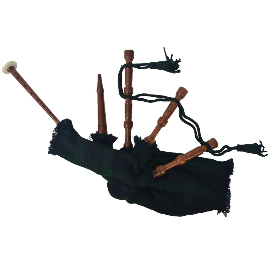 Scottish Great Highland sækkepibe til børn grøn og sort tartan