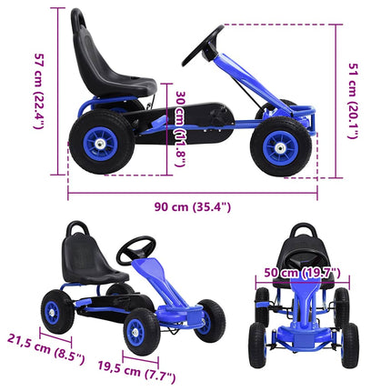 pedal-gokart med pneumatiske dæk blå