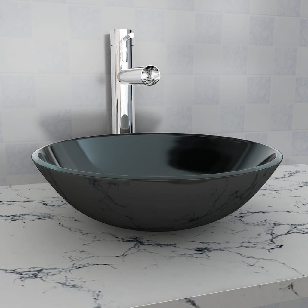 Håndvask I Hærdet Glas 42 Cm Sort - Vidaxl
