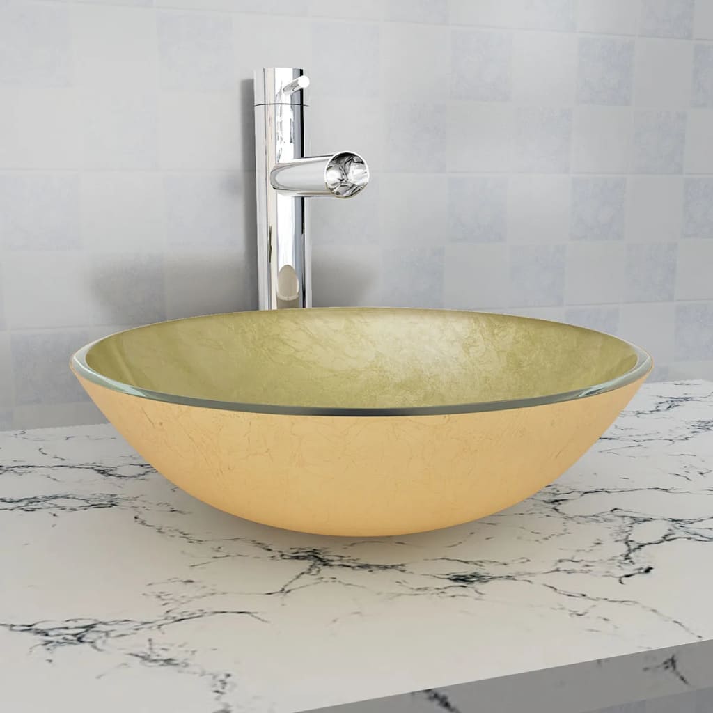Håndvask Hærdet Glas 42 Cm Guldfarvet - Vidaxl