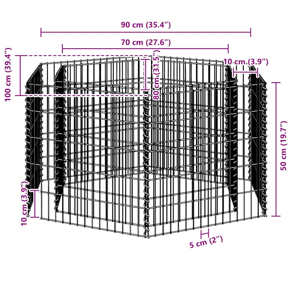 sekskantet gabion-højbed 100x90x50 cm