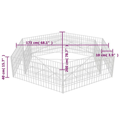 sekskantet gabion-højbed 200x173x40 cm