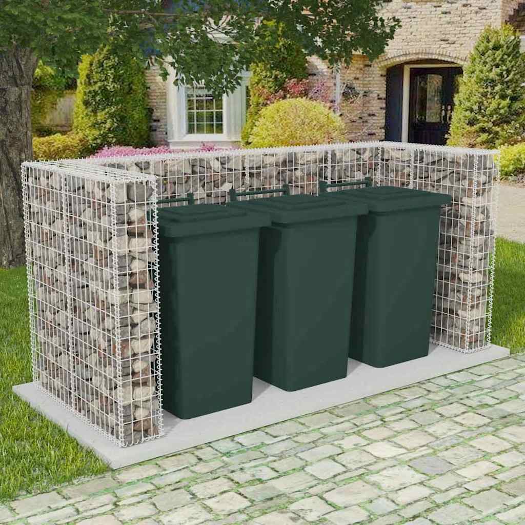 Gabionafskærmning Til Tre Affaldsbeholdere 250x100x120 Cm Stål - Vidaxl