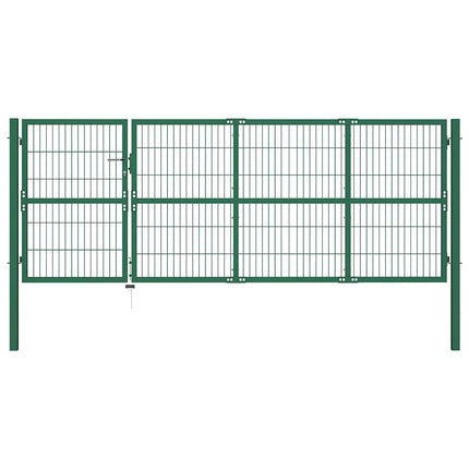 havehegnslåge med stolper 350x120 cm stålgrøn