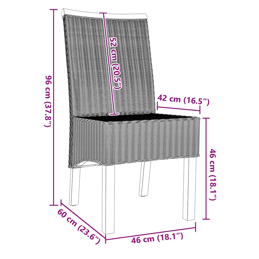 spisebordsstole 2 stk. naturligt rattan brun