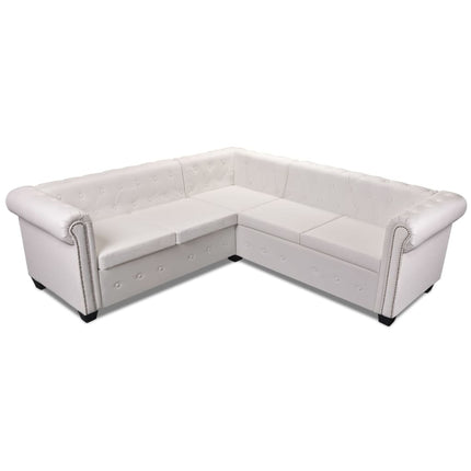 5-personers sofa Chesterfield-look kunstlæder hvid