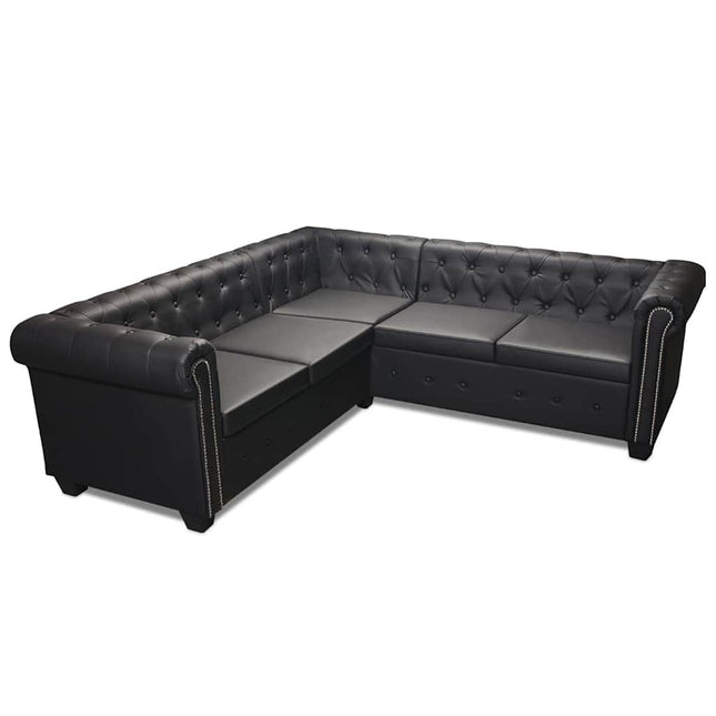 Chesterfield 5-personers hjørnesofa kunstlæder sort