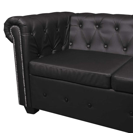 Chesterfield 5-personers hjørnesofa kunstlæder sort