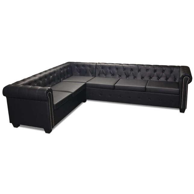 Chesterfield 6-personers hjørnesofa kunstlæder sort