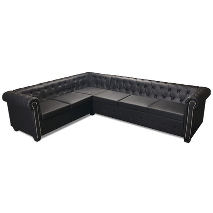 Chesterfield 6-personers hjørnesofa kunstlæder sort