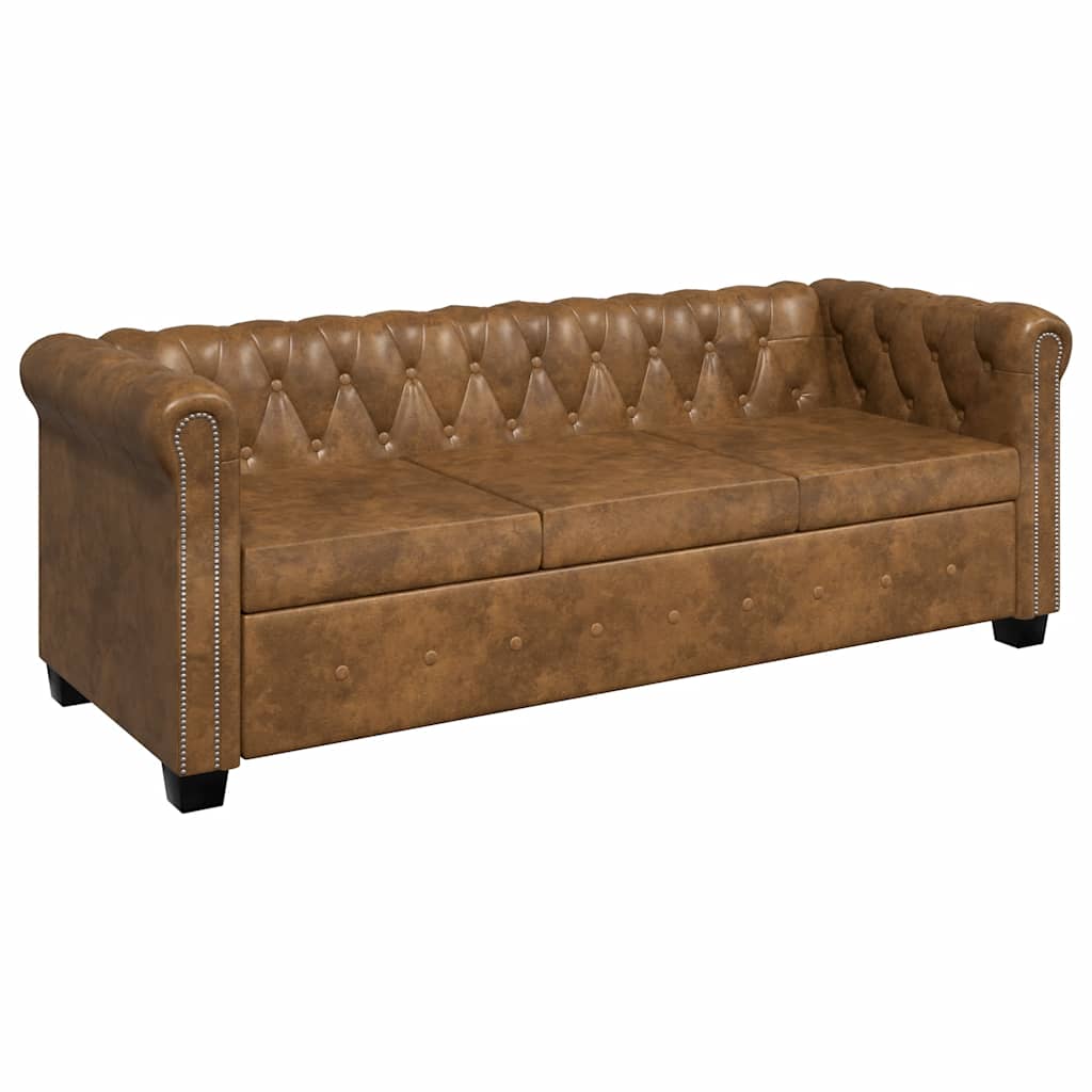3-personers Chesterfield sofa kunstlæder brun