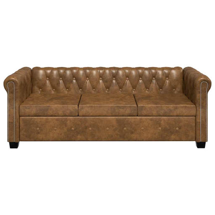3-personers Chesterfield sofa kunstlæder brun