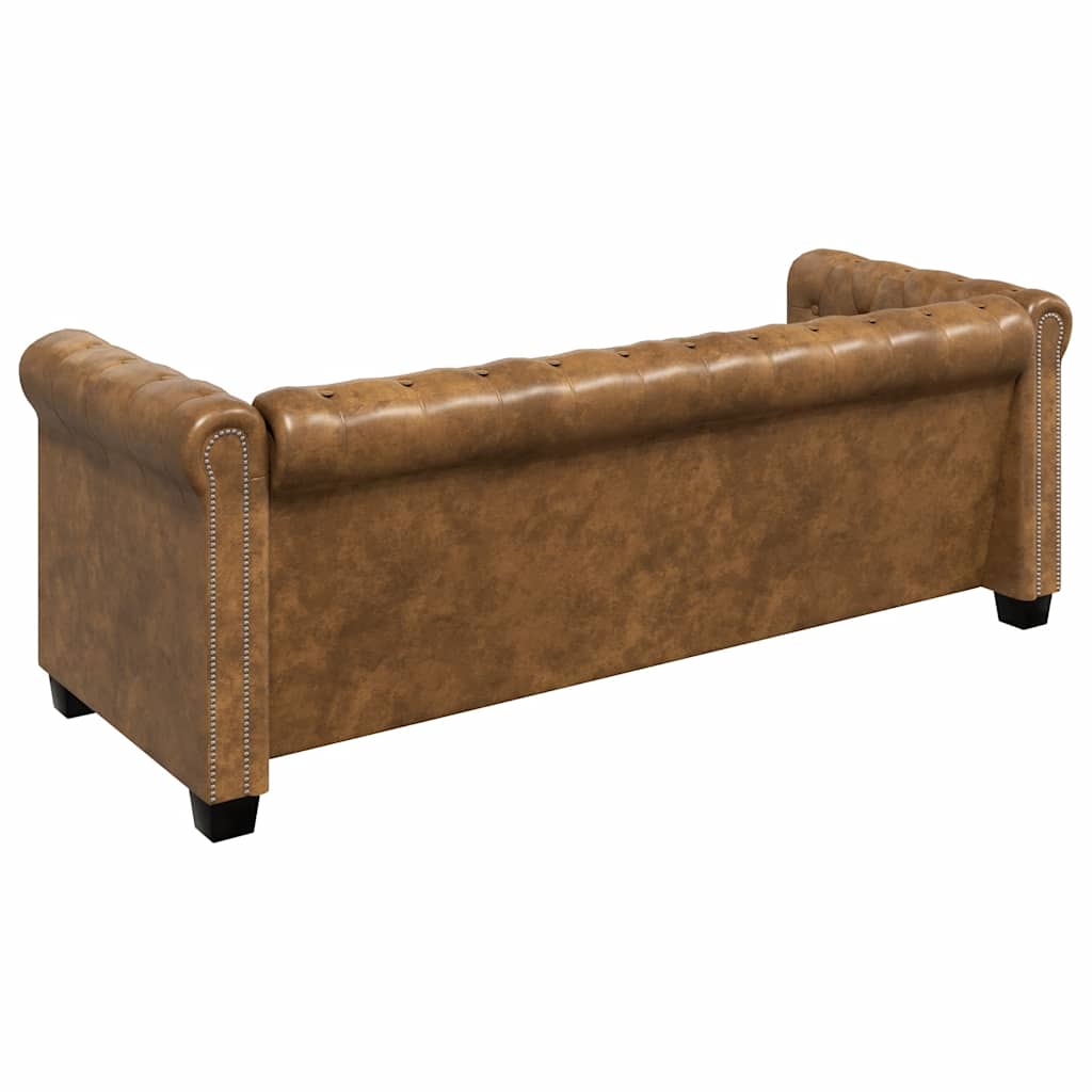 3-personers Chesterfield sofa kunstlæder brun