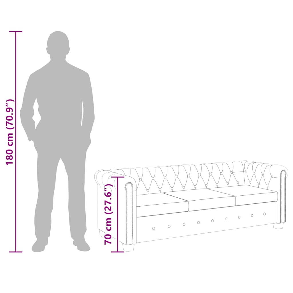 3-personers Chesterfield sofa kunstlæder brun