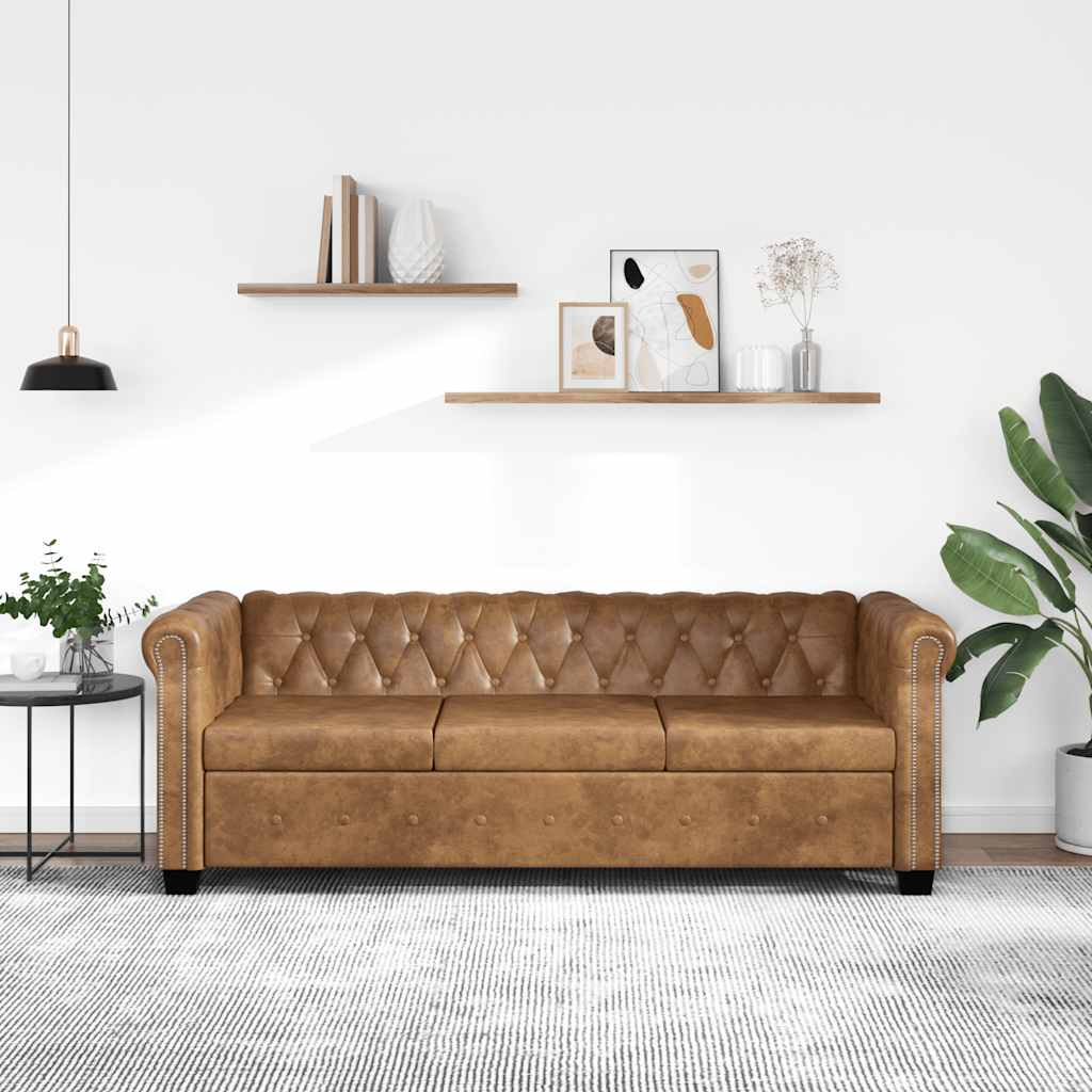 2-Personers Chesterfield Sofa Kunstlæder - 3-sædet