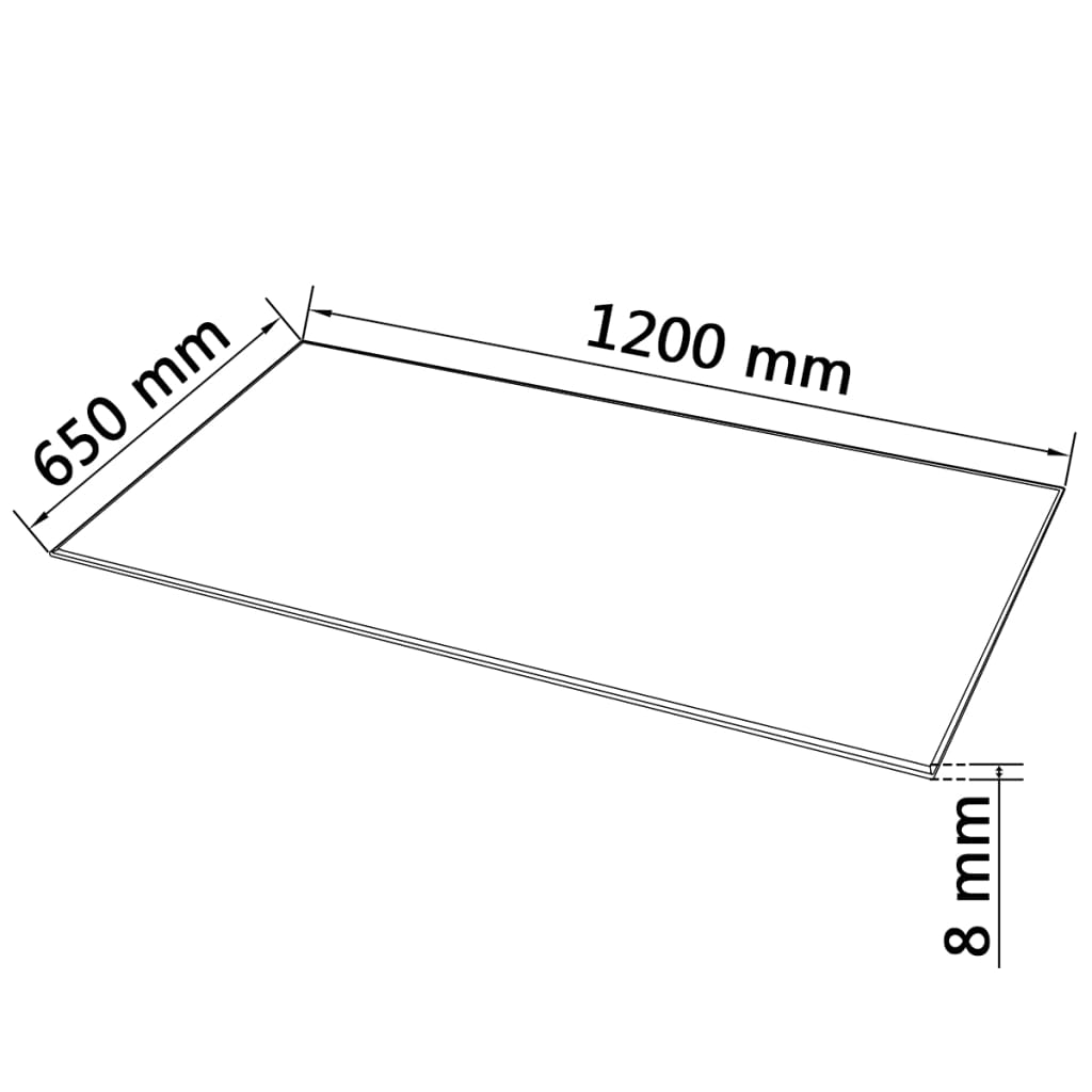 bordplade hærdet glas rektangel 1200 x 650 mm