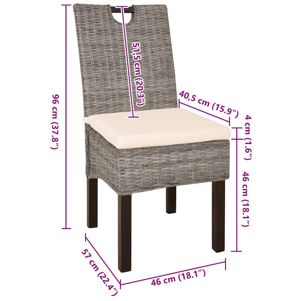 spisebordsstole 2 stk. Kubu-rattan mangotræ