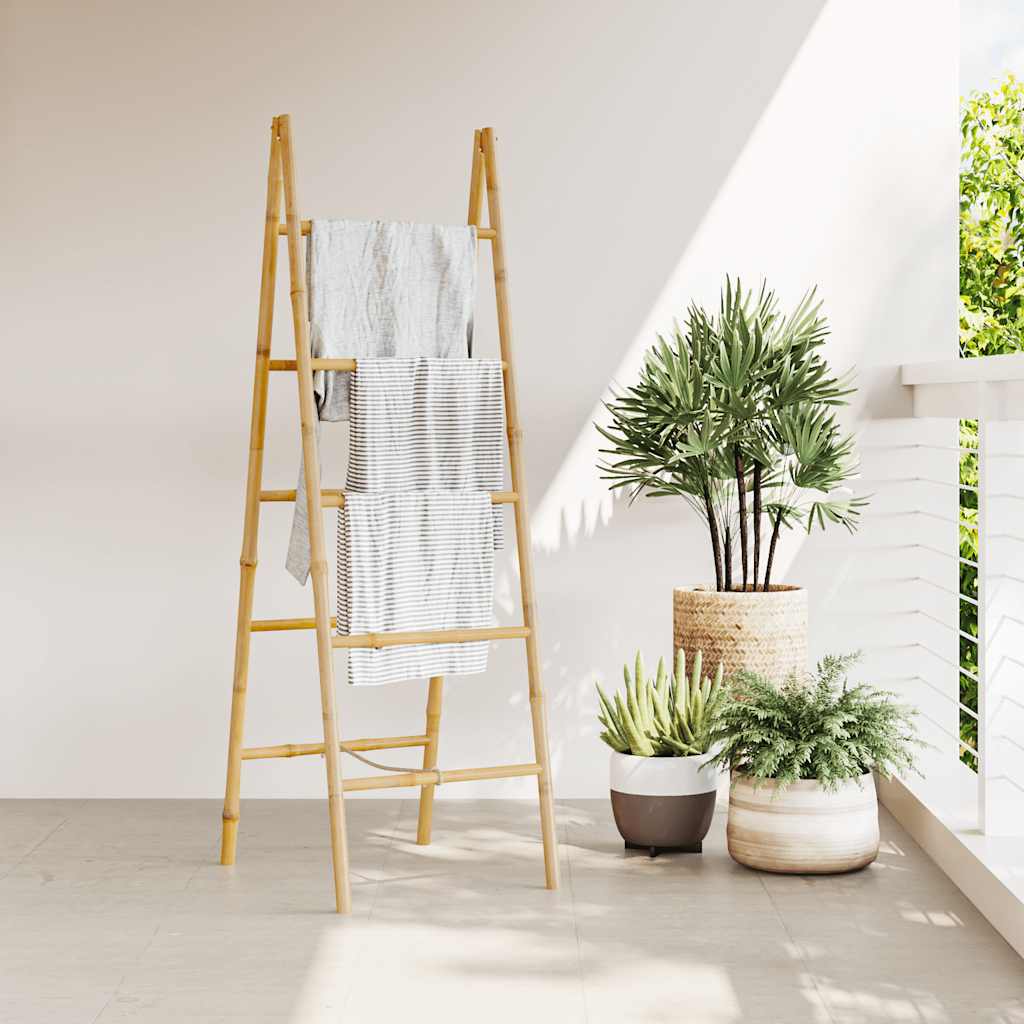 Dobbelt Håndklædestige Med 5 Ribbe I Bambus - 50 x 60 x 157 cm