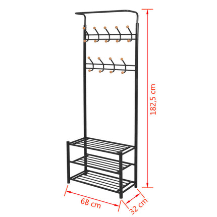 knagerække med skoopbevaring 68 x 32 x 182,5 cm sort