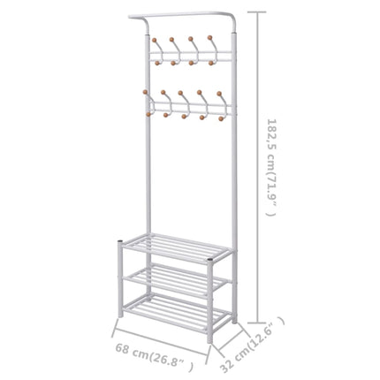 knagerække med skoopbevaring 68x32x182,5 cm hvid