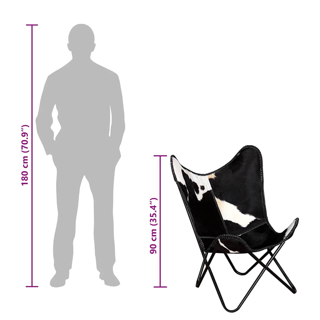 flagermusstol ægte koskind sort og hvid