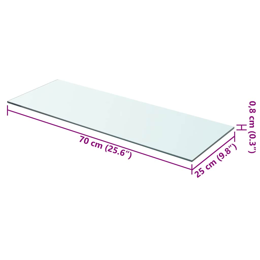 hylde glaspanel klar 70x25 cm