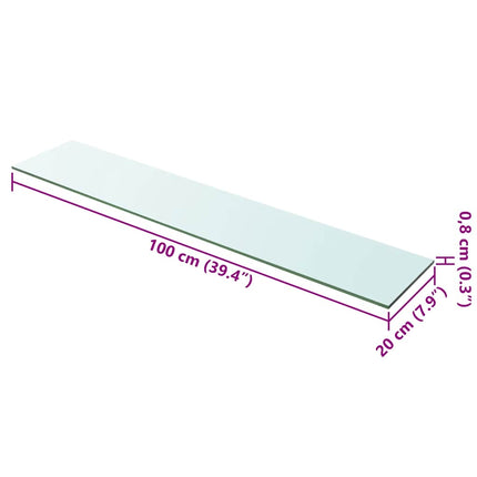 hylde glaspanel klar 100x20 cm