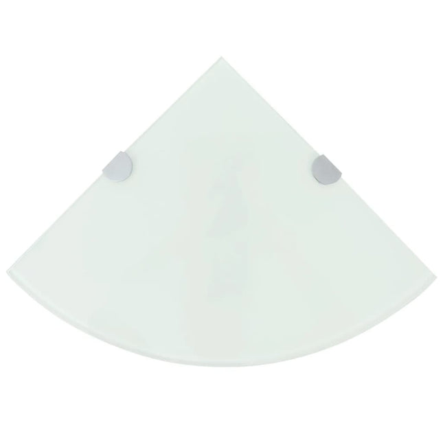 hjørnehylde m. krombeslag hvidt glas 35x35 cm