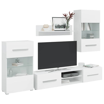 skabssæt med tv-skab og LED-lys 5 dele hvid