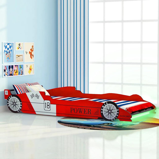 LED racerbilseng til børn 90 x 200 cm rød