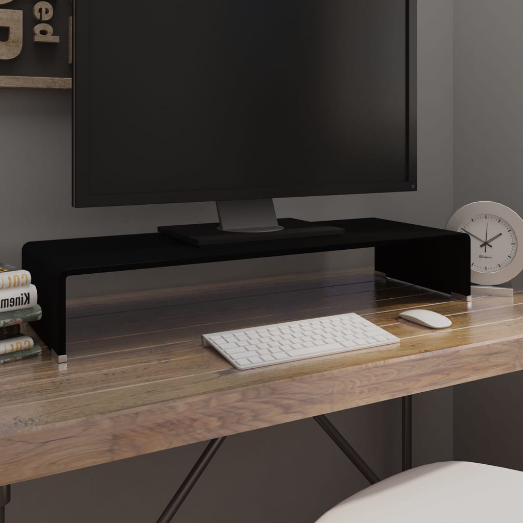 TV-stander/monitorstand sort glas 80x30x13 cm