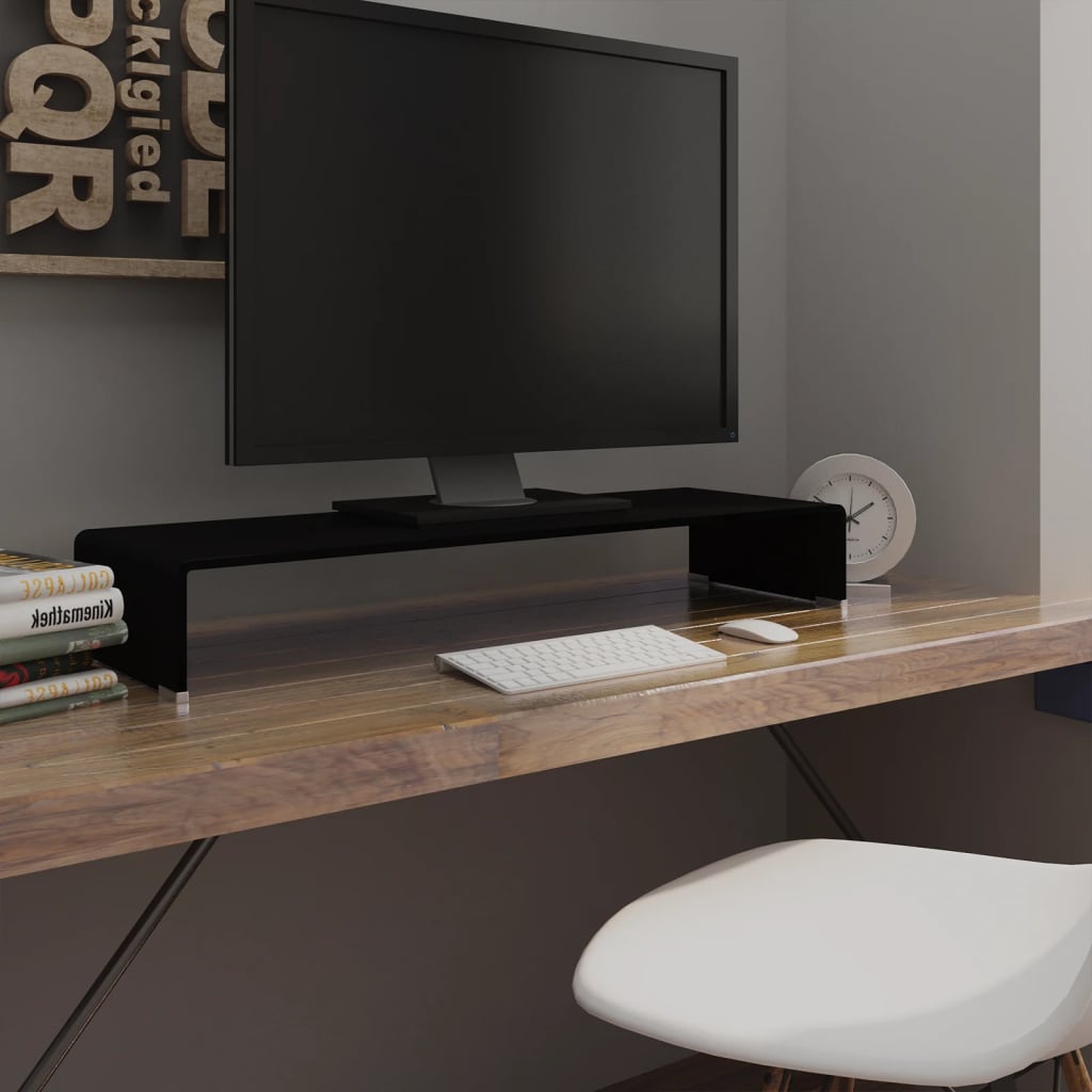 TV-stander/monitorstand sort glas 90x30x13 cm