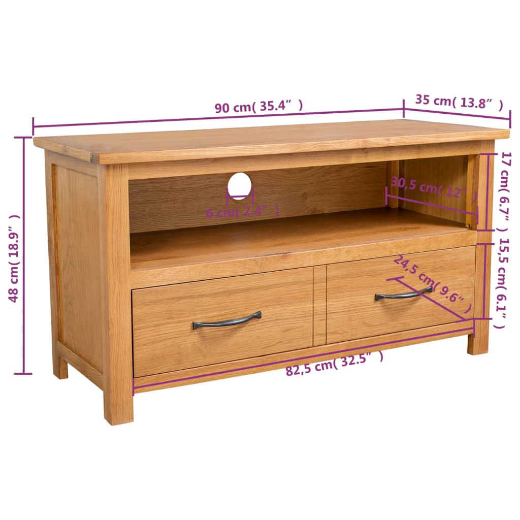 tv-skab 90x35x48 cm massivt egetræ