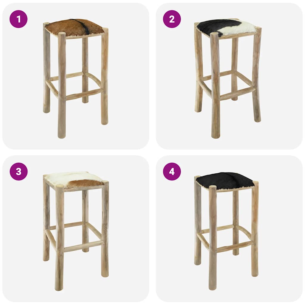 barstol gedeskindslæder og massivt teaktræ