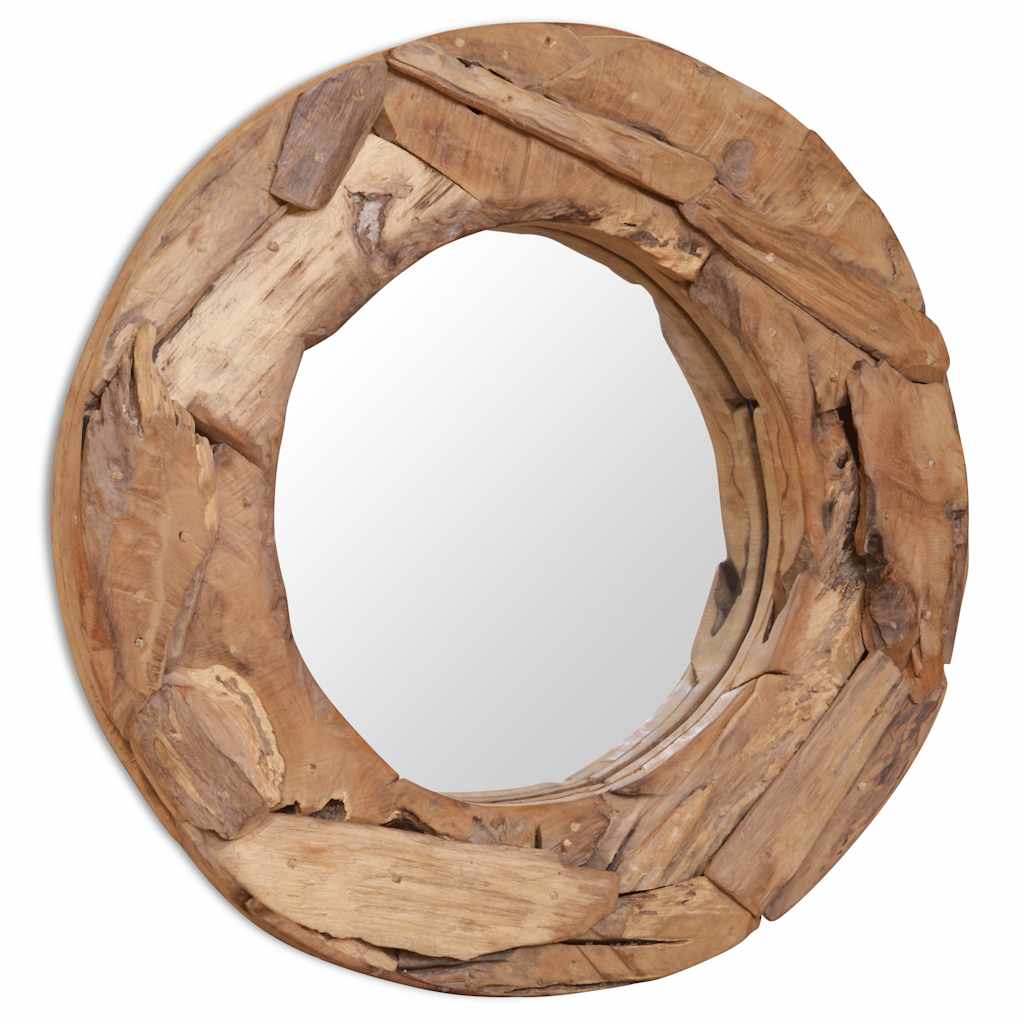 dekorativt spejl i teak 60 cm rundt billede