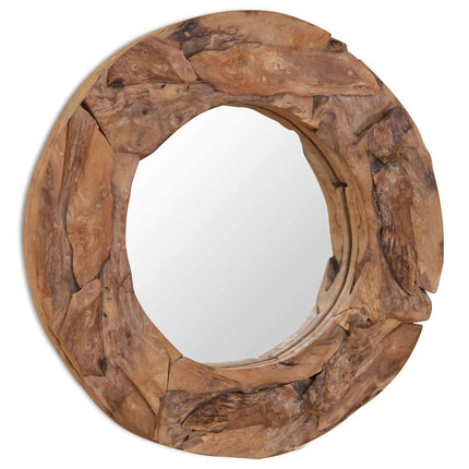 dekorativt spejl i teak 60 cm rundt