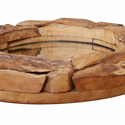 dekorativt spejl i teak 60 cm rundt