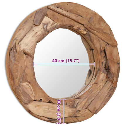 dekorativt spejl i teak 60 cm rundt