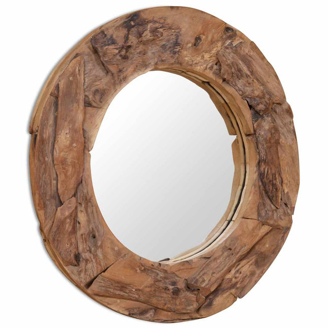 dekorativt spejl i teak 80 cm rundt