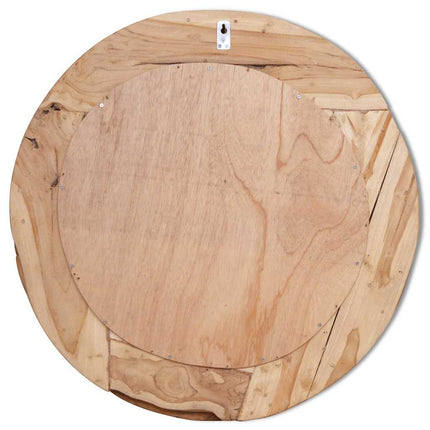 dekorativt spejl i teak 80 cm rundt