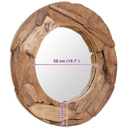 dekorativt spejl i teak 80 cm rundt