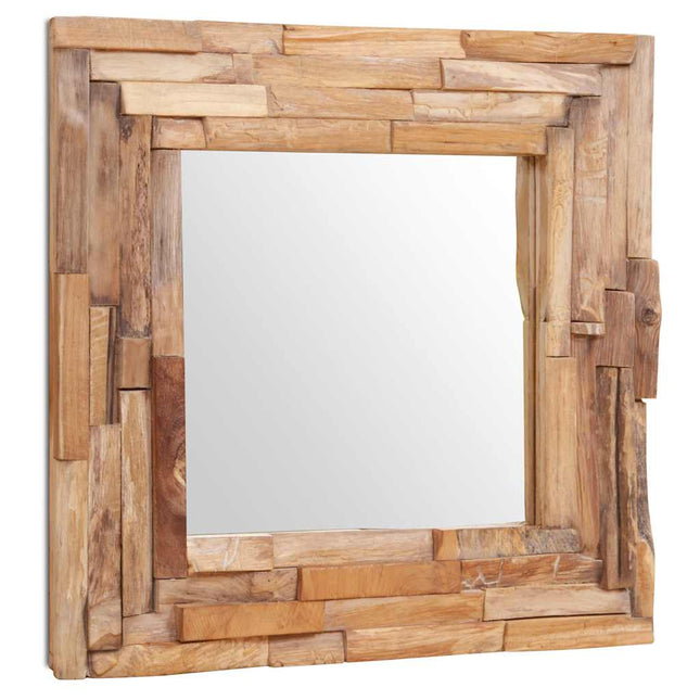 dekorativt spejl i teak 60 x 60 cm firkantet