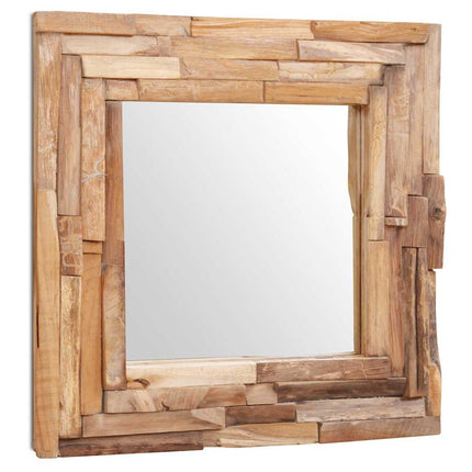 dekorativt spejl i teak 60 x 60 cm firkantet
