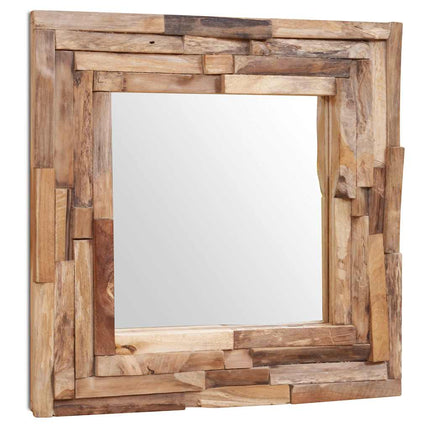 dekorativt spejl i teak 60 x 60 cm firkantet
