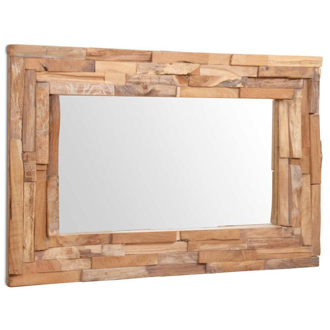 dekorativt spejl i teak 90 x 60 cm rektangulært